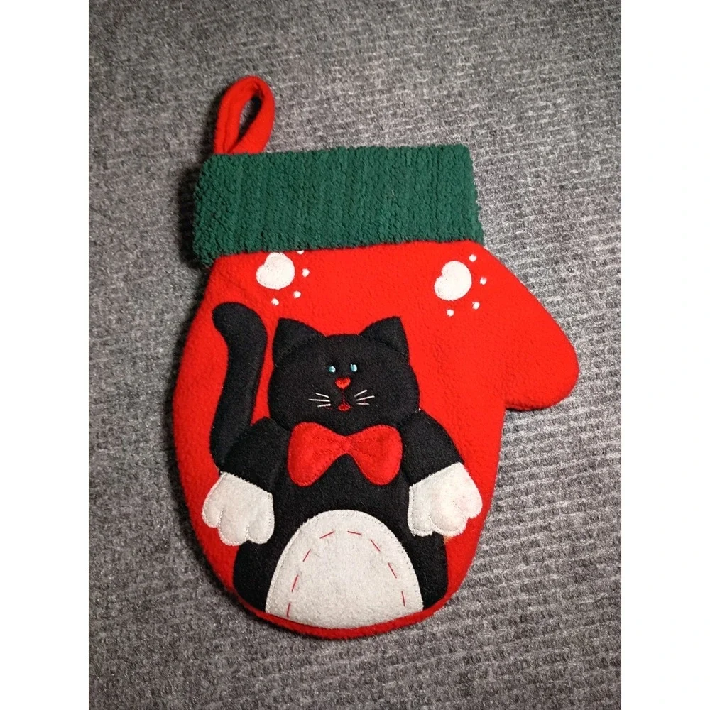 Black Cat Wearing Bow Tie Christmas Stocking Mitt